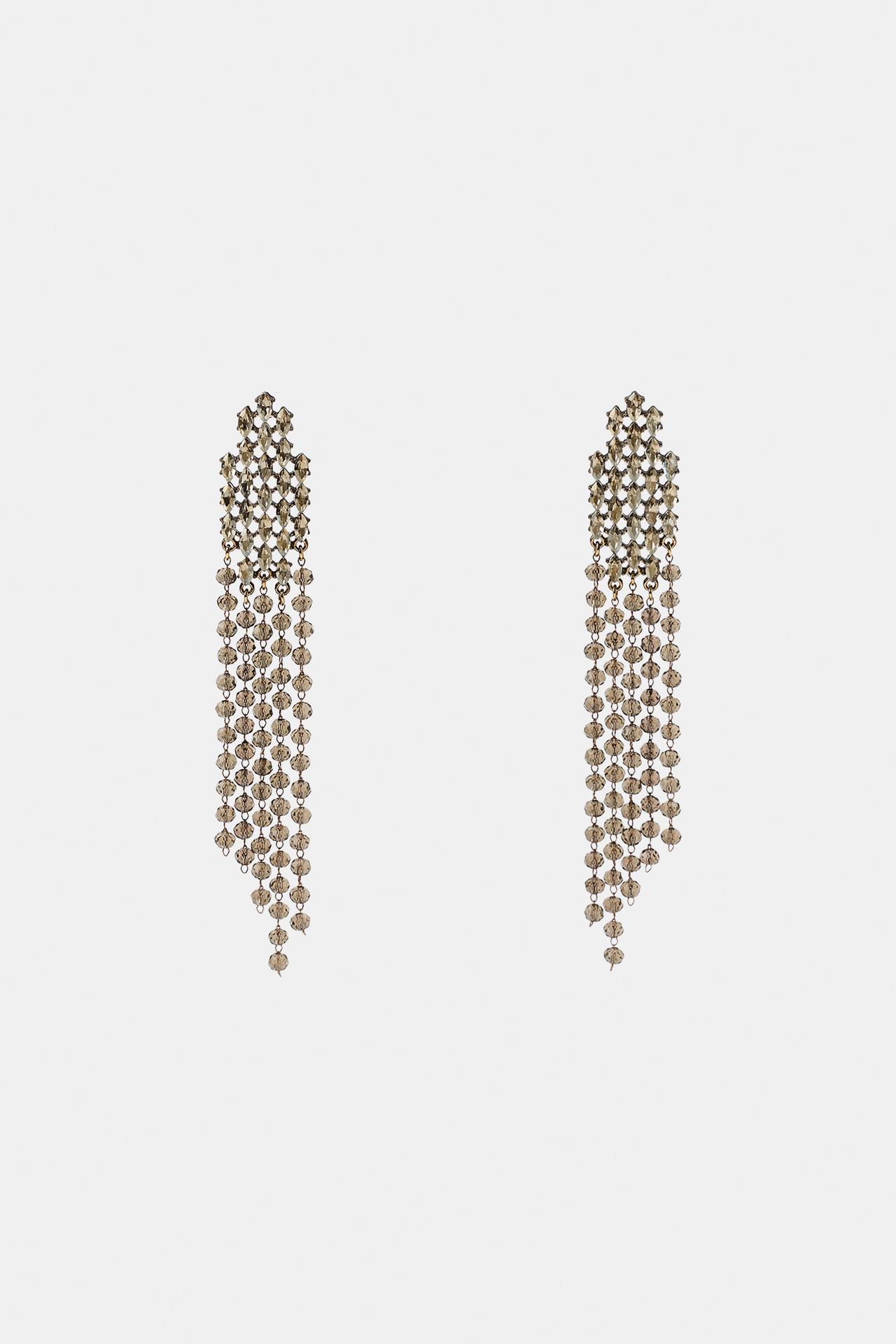 RHINESTONE FRINGE EARRINGS — Silver