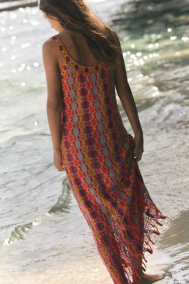 ROBE LONGUE EN MAILLE À FRANGES - Multicolore de Zara - Image 3