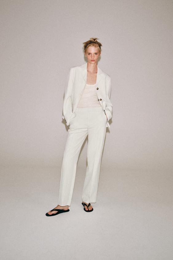 ZW COLLECTION LINEN BLEND TROUSERS - Ice by Zara - Image 0