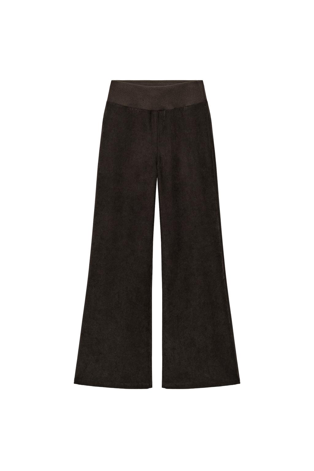 Wide-Leg Trousers With Ribbed Waistband - Dark Brown by Zara
