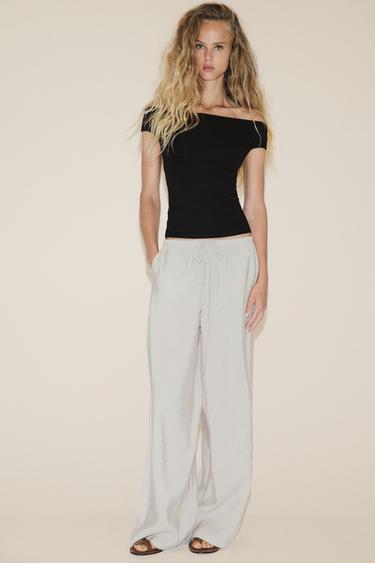 Zara FLOWY PALAZZO PANTS - Ice
