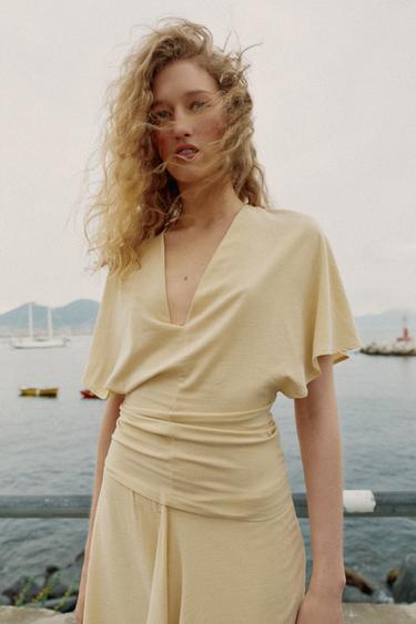FLOWING V-NECK TOP - Yellow by Zara - Image 1