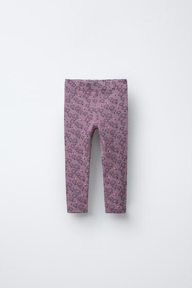 Zara RIBBED PRINTED LEGGINGS - Dark mauve