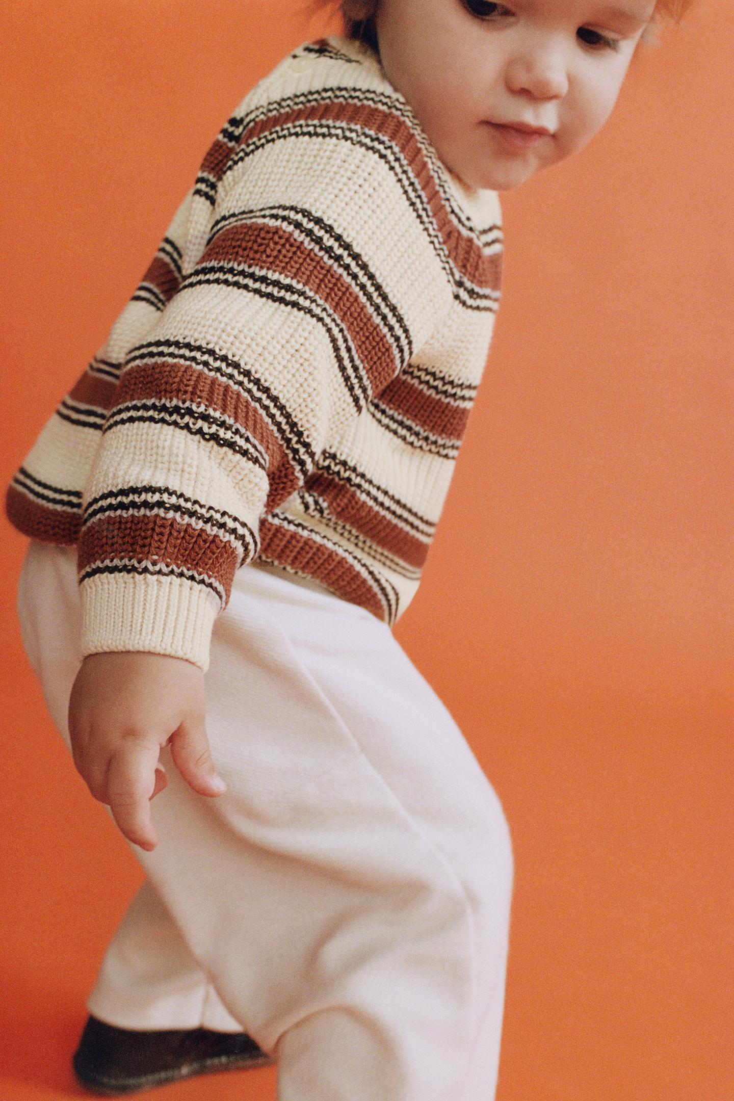 Детский свитер Zara Striped Knit, цвет: Светлый бежевый — фото 6