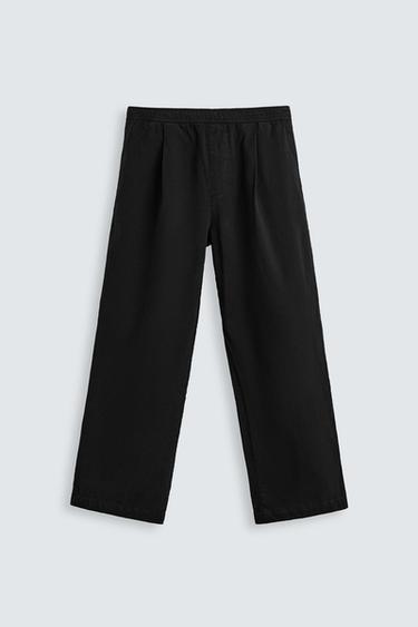 CALÇA COM PREGAS EM ALGODÃO - LINHO - Preto da Zara