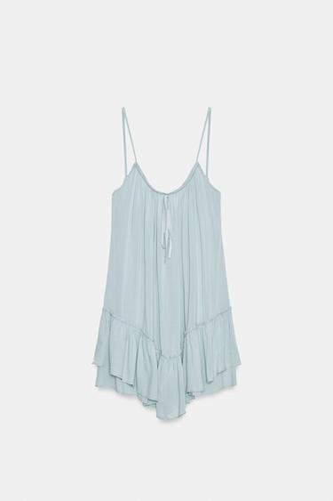 FLOWING MINI DRESS WITH RUFFLE - Light blue by Zara - Image 3