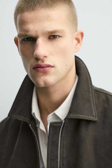 WASHED-EFFECT TOPSTITCHED JACKET - Brown by Zara - Image 4