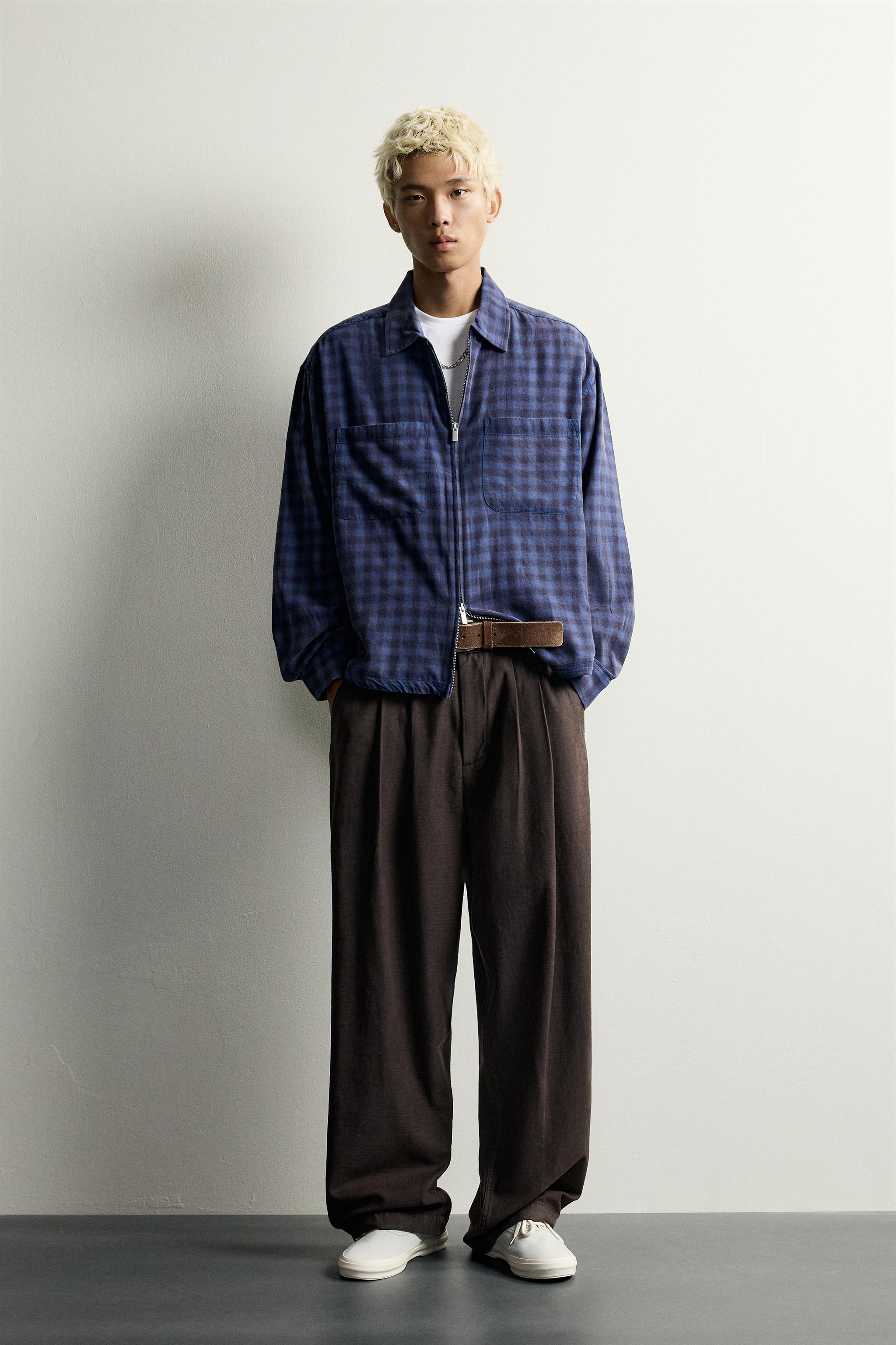 Мужские рубашки Zara PLAID ZIP SHIRT