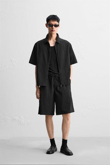 TECHNICAL PLEATED BERMUDA SHORTS - Black by Zara - Image 0