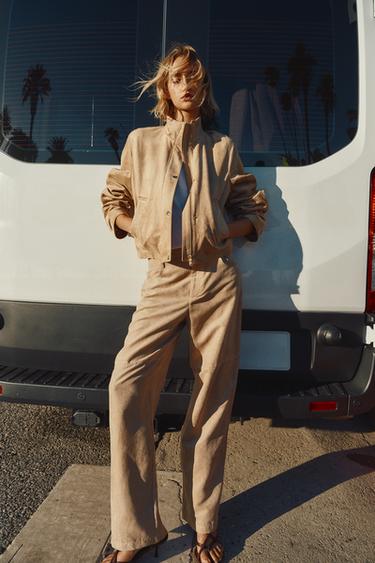 FAUX SUEDE STRAIGHT-LEG TROUSERS - Sand by Zara - Image 0