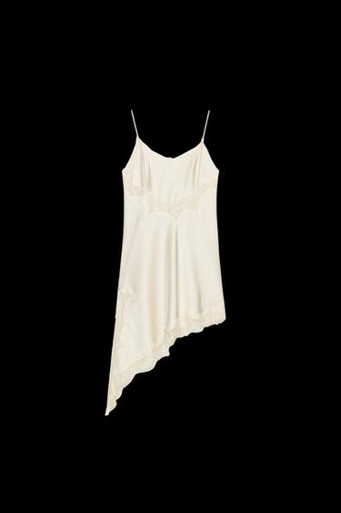Zara ZW COLLECTION ASYMMETRIC LACE DRESS - Oyster-white