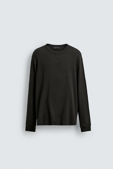 BLUZË ME STRUKTURË WAFFLE - Kafe nga Zara