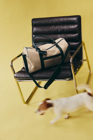 BOLSA VIAJE PIEL - Beige / Verde de Zara