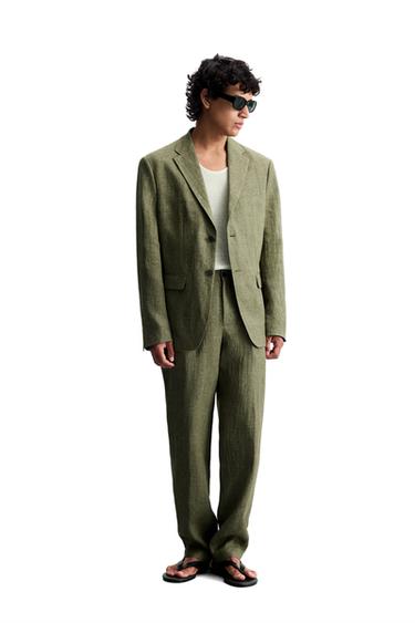 100% LINEN SUIT BLAZER - Dark khaki by Zara