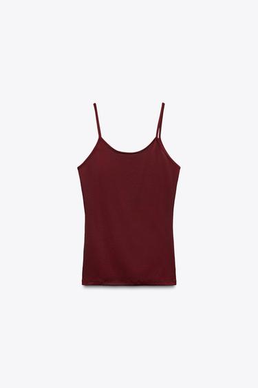 DÉBARDEUR EN POLYAMIDE À BRETELLES FINES - Bordeaux de Zara - Image 2