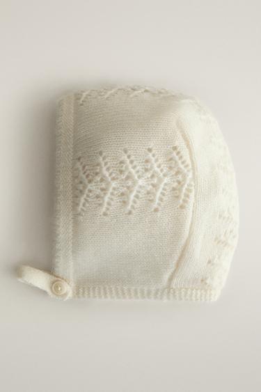 CASHMERE BABY BONNET — Oyster-white 2
