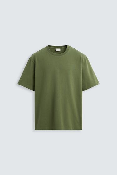 SHORT SLEEVE HEAVY WEIGHT T-SHIRT - Olive green by Zara