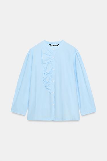Zara RUFFLED SHIRT - Sky blue