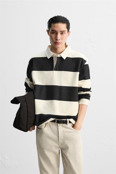 Zara 撞色領 POLO 運動衫 - 裸色 / 海藍色