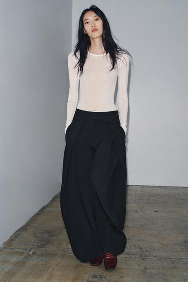 Zara ZW COLLECTION PINSTRIPE PLEATED PANTS - striped