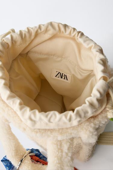 FAUX SHEARLING CROSSBODY BAG WITH CHARM - Ecru White by Zara - Image 3