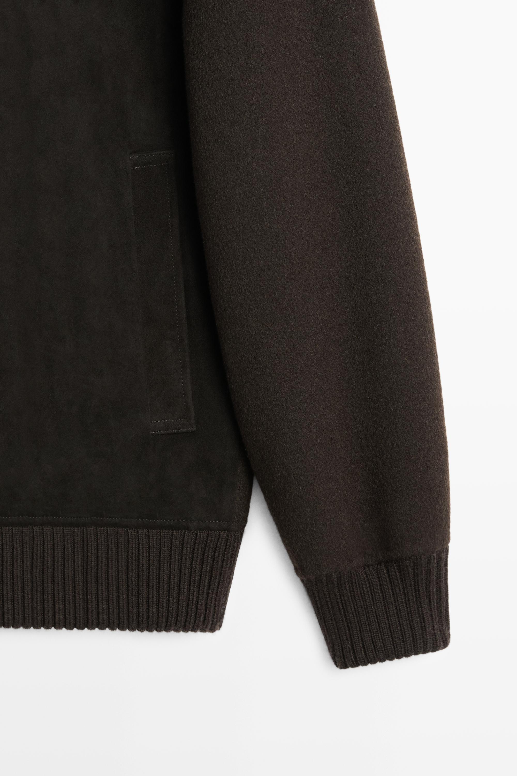 Cardigan en maille combinée cuir daim