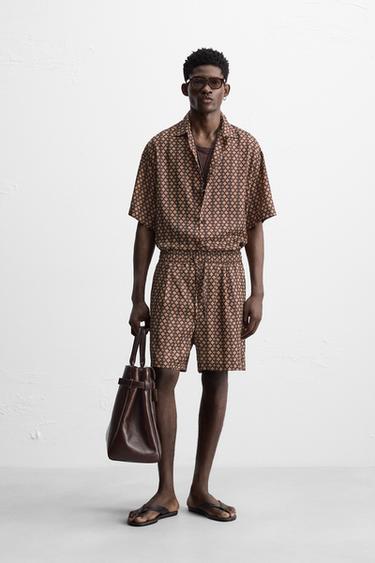 Zara GEOMETRIC PRINT SHORTS - Brown - Image 0