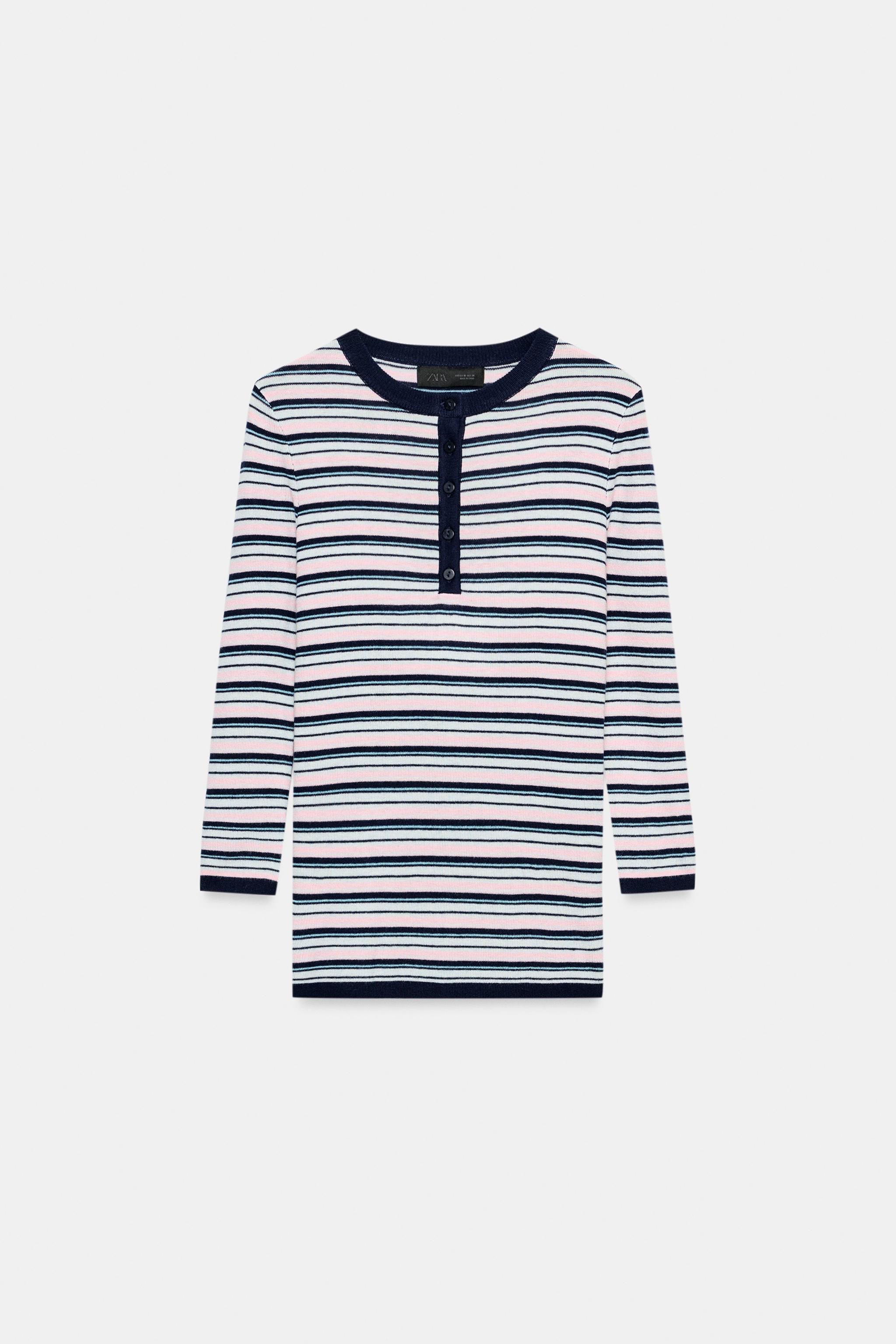 Женские свитеры Zara STRIPED KNIT BUTTON-UP JUMPER — фото 6