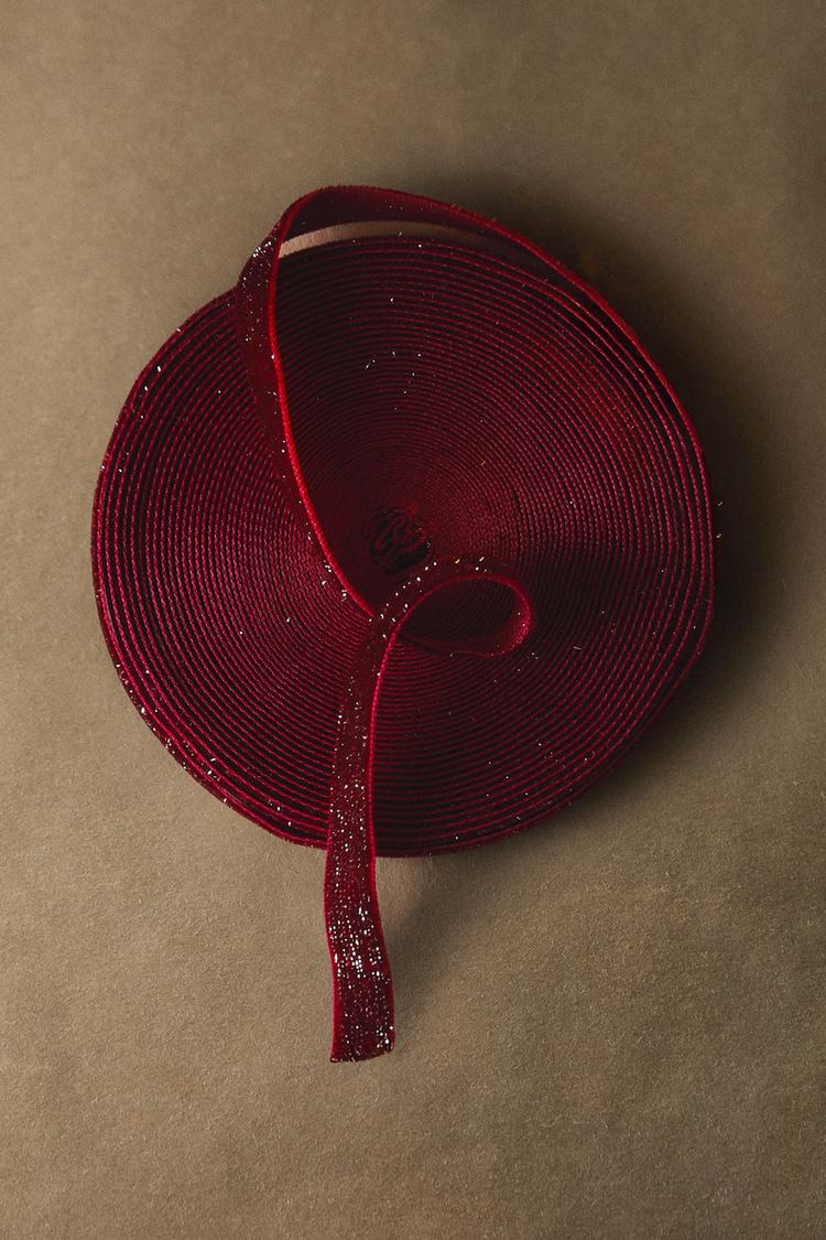 GLITTER VELVET CHRISTMAS GIFT RIBBON — Red