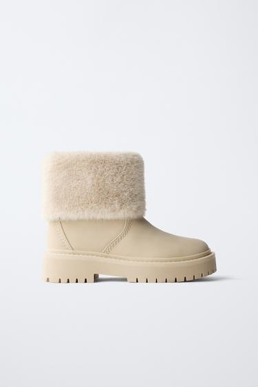 FAUX FUR ANKLE BOOTS - Ecru White by Zara - Image 0
