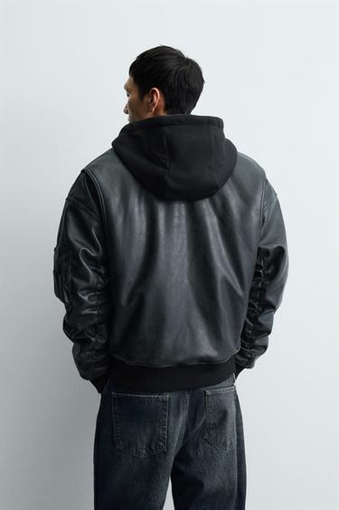 FAUX LEATHER JACKET WITH CONTRAST HOOD - Black by Zara - Image 2