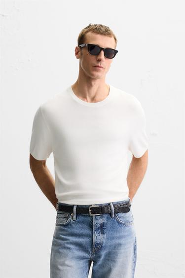 VISCOSE BLEND KNIT T-SHIRT - Oyster-white by Zara