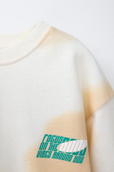 SLOGAN AND STAIN PRINT T-SHIRT - Ecru / Green by Zara - Image 2