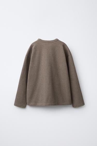 SOFT-TOUCH T-SHIRT WITH CONTRAST TOPSTITCHING - Beige by Zara - Image 1