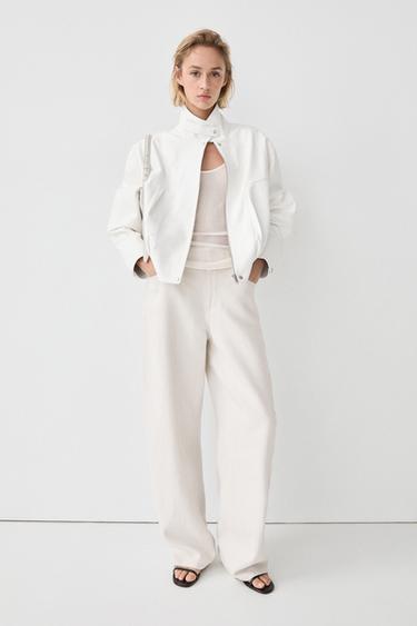 Zara Nappa leather bomber jacket - White