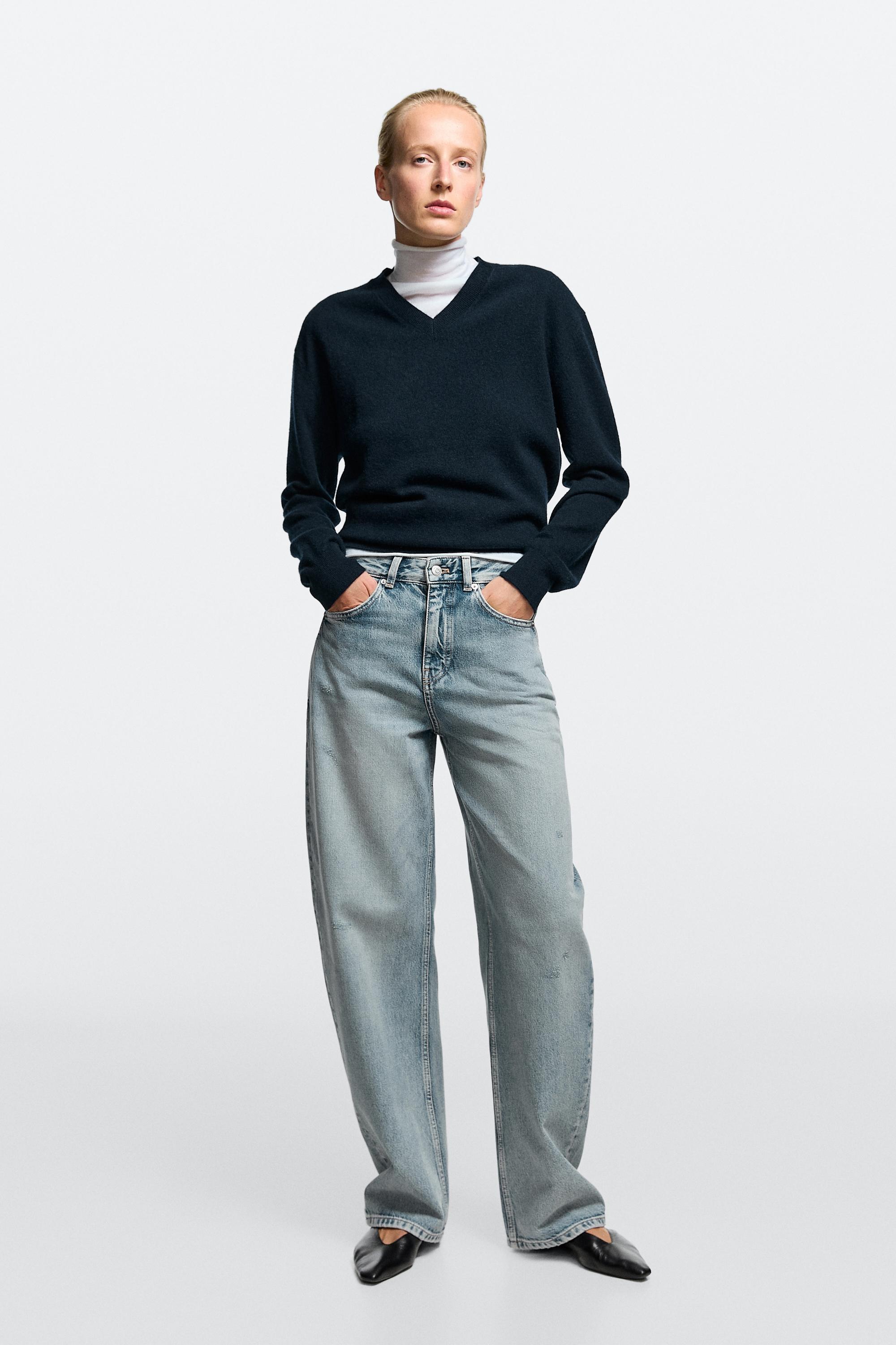 Mid-waist barrel fit jeans — Aquamarine