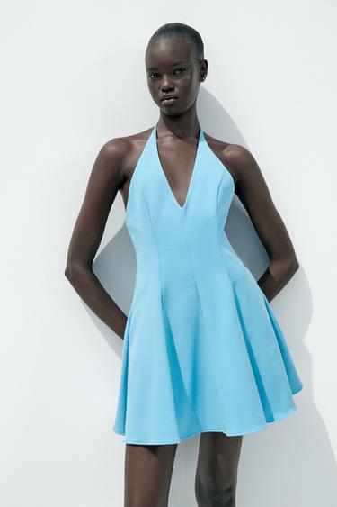 HALTER GORED SHORT DRESS - Blue by Zara