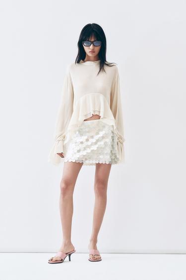 Zara 薄透荷葉邊上衣 - 裸色