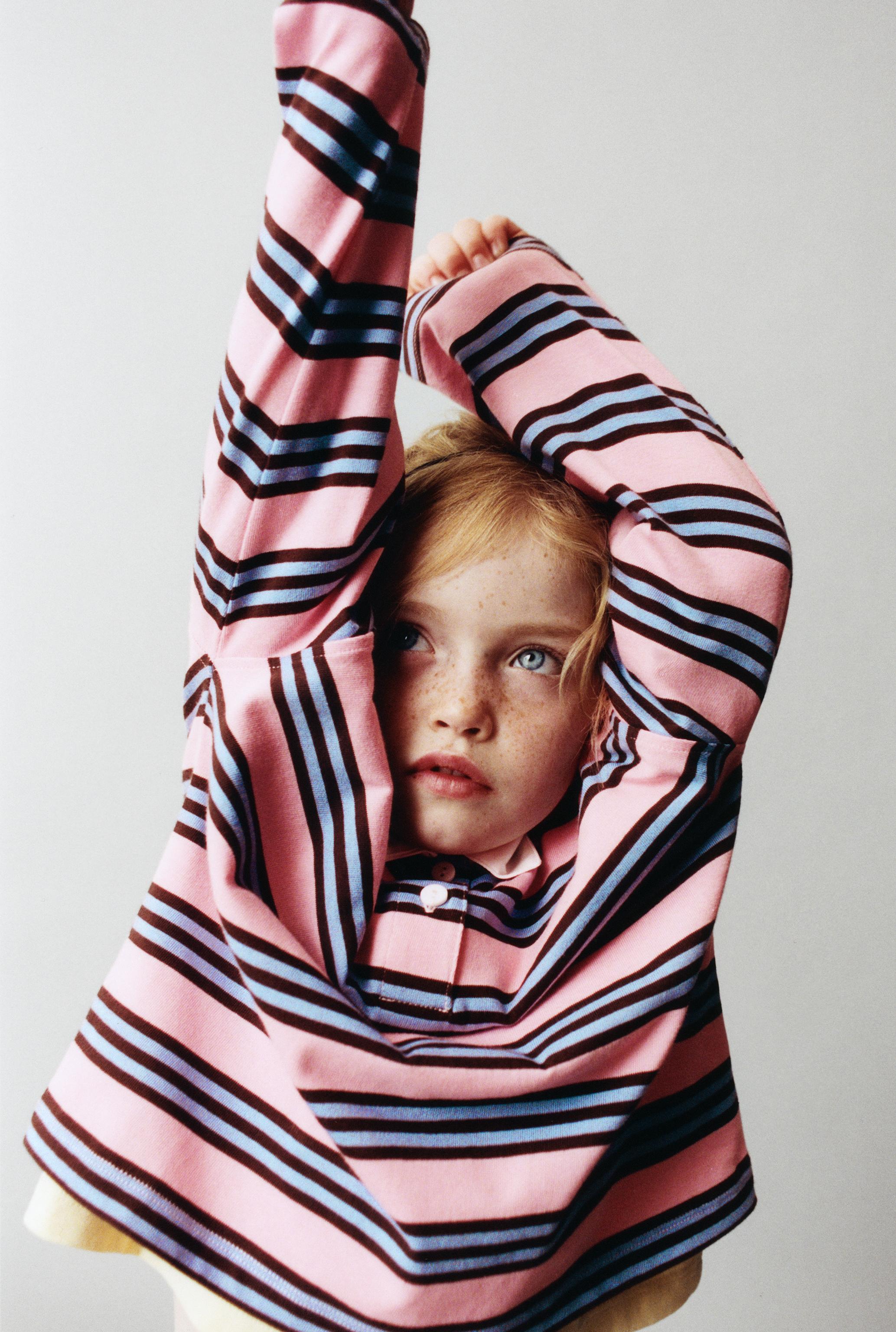 STRIPED POLO SHIRT — Mid-pink
