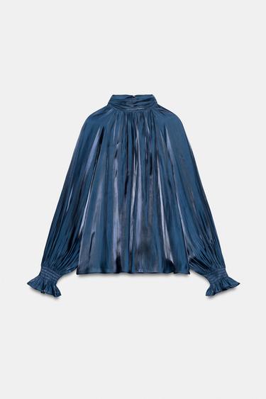 SATIN SHIRT WITH BOW - Navy blue by Zara