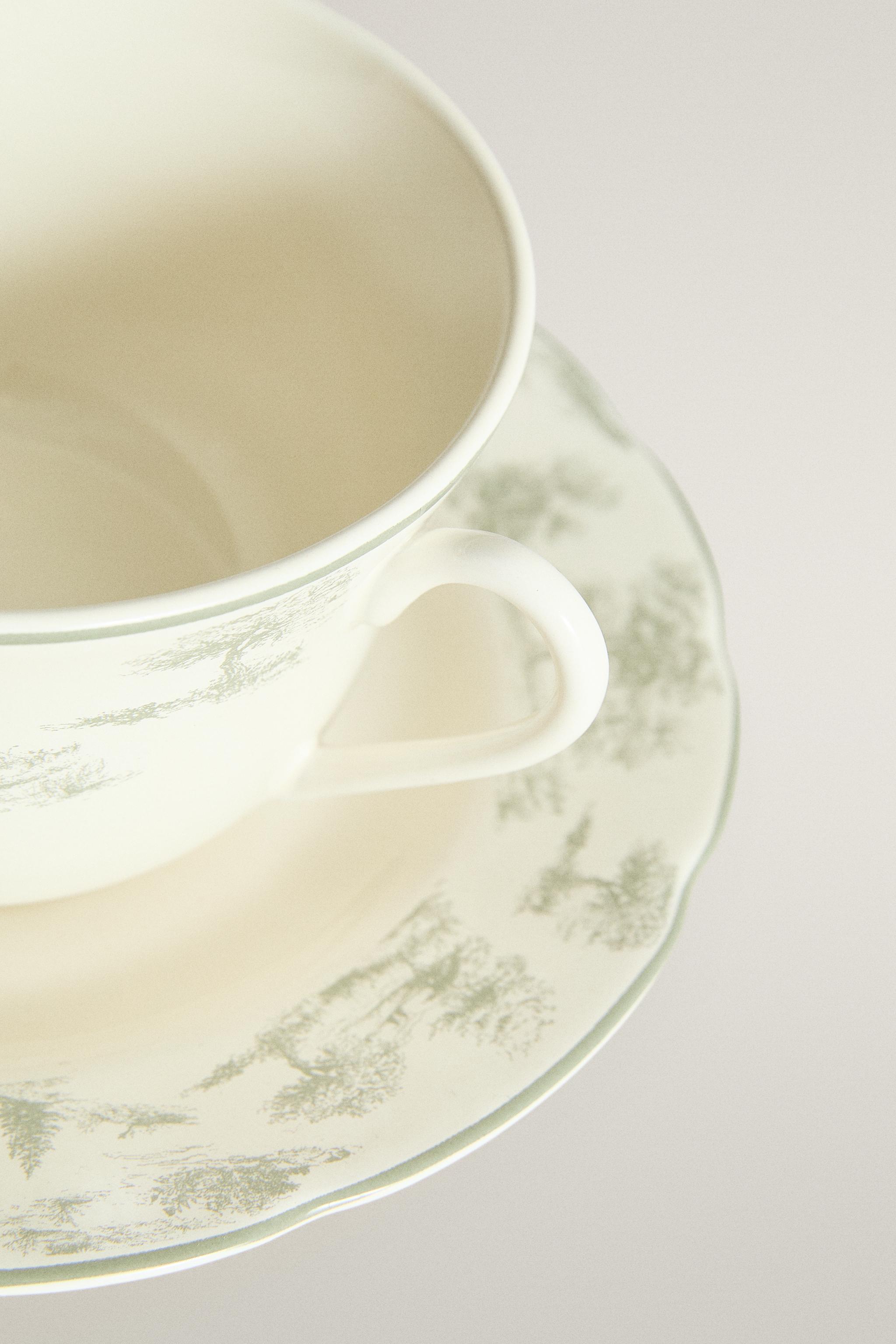 TOILE PORCELAIN TEACUP AND SAUCER