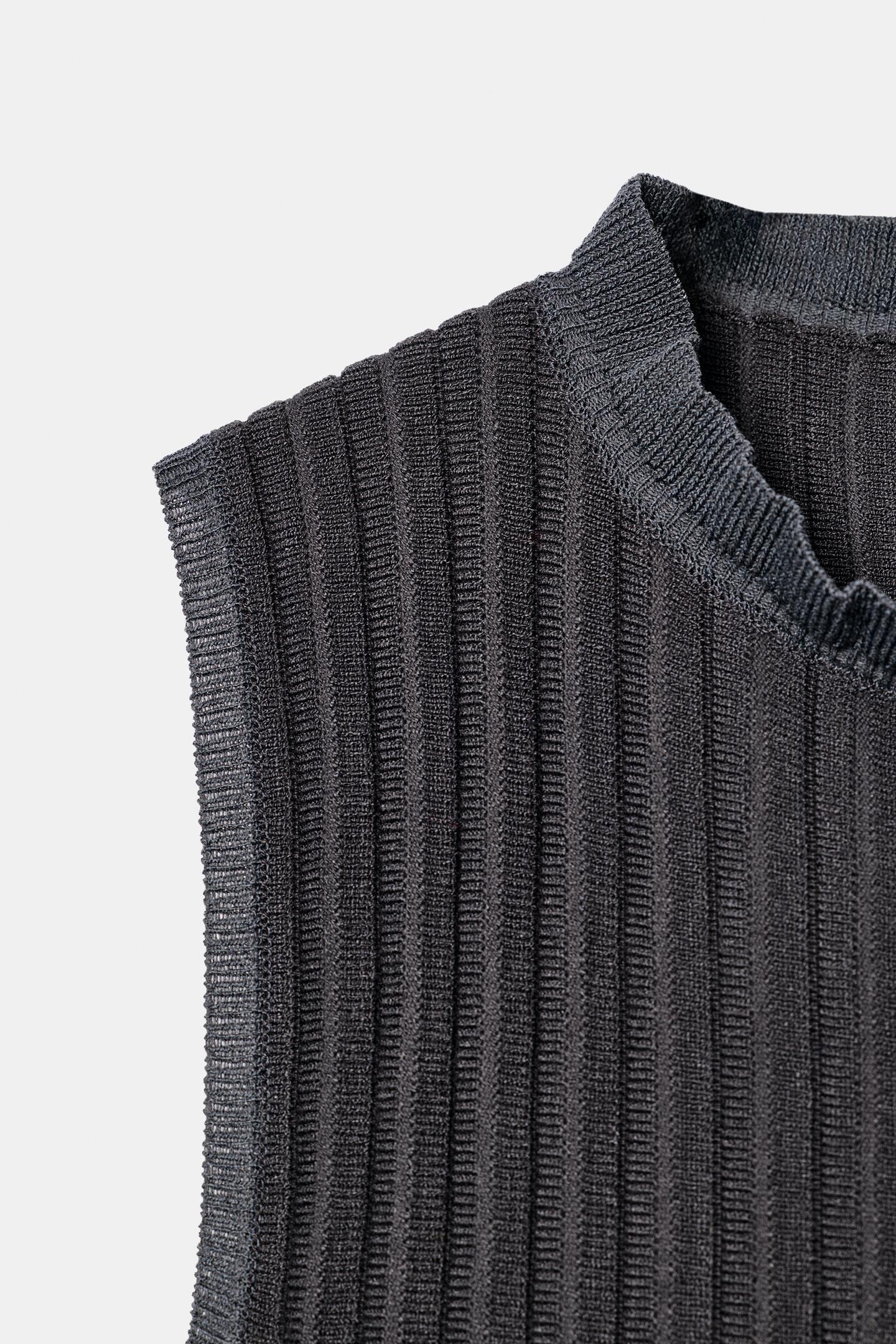 Женский топ Zara Ribbed Tank Top with Wavy Hem, цвет: Антрацитовый серый — фото 7