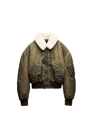DISTRESSED-EFFECT NYLON BOMBER JACKET