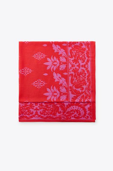 PRINTED SCARF WITH LINEN BLEND - Red / Coral by Zara