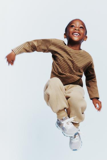 Zara FLOCKED LOGO JOGGER PANTS - taupe brown