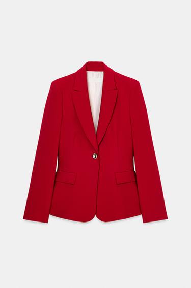 Zara TAILORED SHOULDER PAD BLAZER - Red