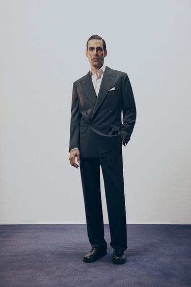 ÁO KHOÁC BLAZER VẠT ĐẮP CHÉO 100% LEN - Màu đen từ Zara