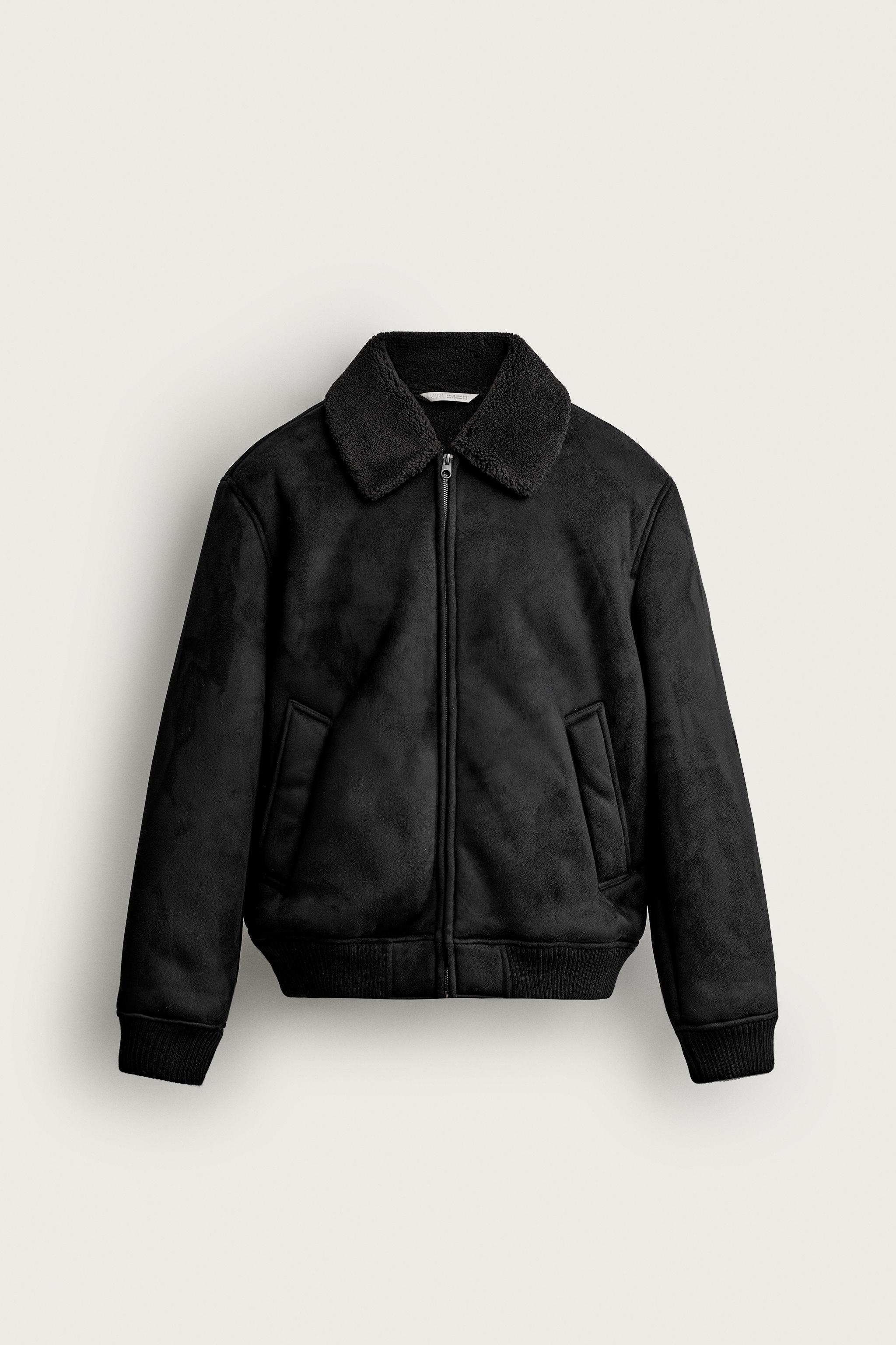 CONTRAST FAUX-SHEARLING FAUX LEATHER-EFFECT JACKET