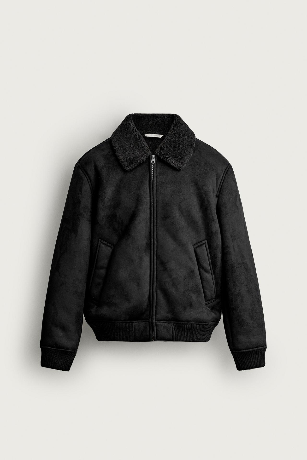 FAUX LEATHER AND FAUX SHEARLING JACKET — Black