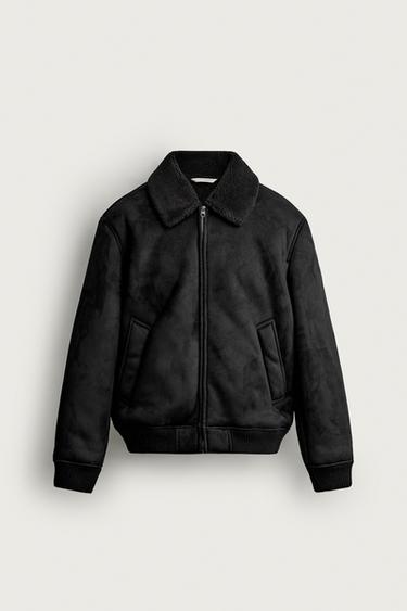 FAUX LEATHER AND FAUX SHEARLING JACKET — Black 1